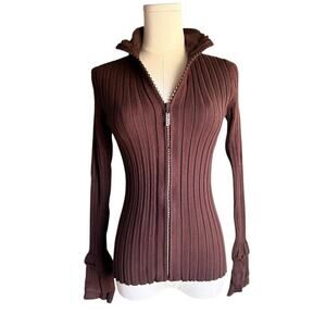 Belldini brown ribbed knit zip